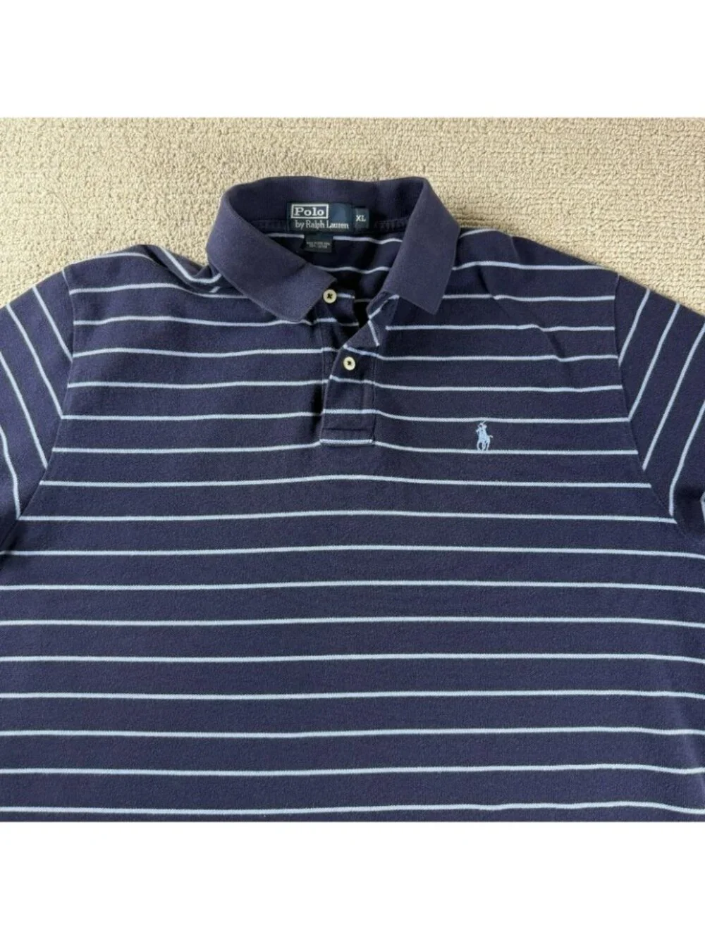 Vintage Polo Ralph Lauren Striped Polo Shirt Blue Men’s Size XL - Picture 2 of 7